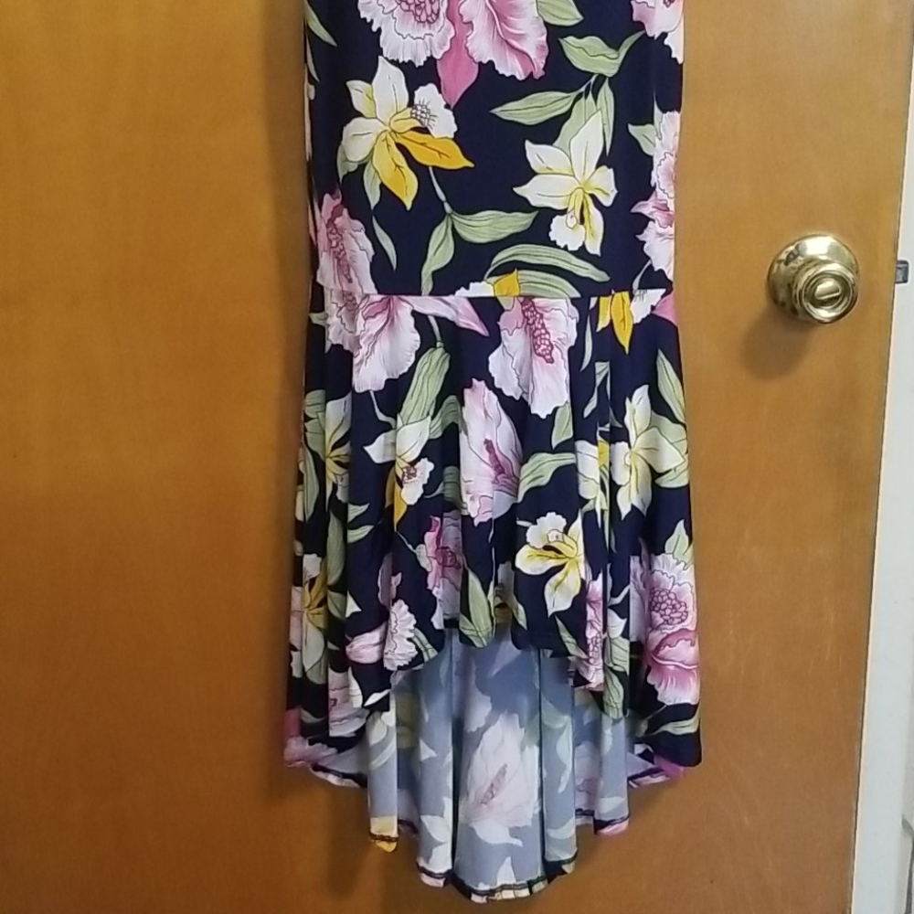 NWT Harmony In Nature 2pc Floral Crop Top High-Low Midi Skirt Set Navy Blue L - Picture 6 of 12